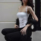 Simple Button Patchwork Tank Top Women Hottie Trend Square Collar Halter Backless Fashion Chic Midnight Street Vest