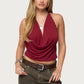 Solid Women's Elegant Cowl Neck Halter Crop Top Backless Tie Up Studded Sleeveless Sexy Y2K Blouse for Party Clubwear