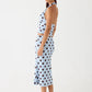 Polka Dot Halter Top And Skirt Set Women Blue Drawstring Ruched Two Piece Midi Dress Sleeveless Backless Dress Set