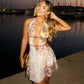 Sexy Print Beach Summer Dress Woman 2025 Deep V Neck Backless Mini Dresses Vacation Outfits