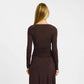 Deep V Neck Ruched Long Sleeve Tops Fall 2026 Fashion Brown Fitted T Shirts Woman Clothing