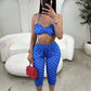 Wild Vacation 2 Piece Set Women Polka Dot Print Halter Tank Tops+Bike Shorts Stretch Matching Street Party Outfits