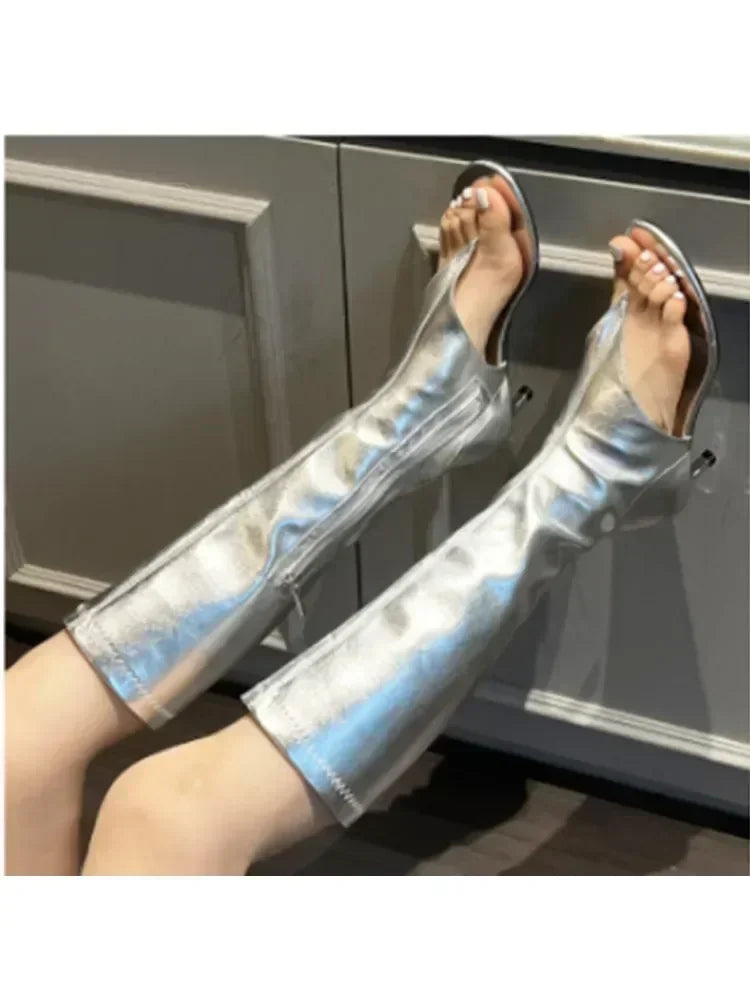 New European and American Fish Mouth Clip Toe Mid Boot, Fashionable Thin High Heel Side Zipper Women's High Tube Cool Boot