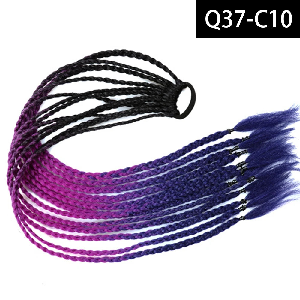 Synthetic Colored Braided Ponytail Hair Extension Rainbow Color Braids Pony Tail With Elastic Band Girl's Pigtail