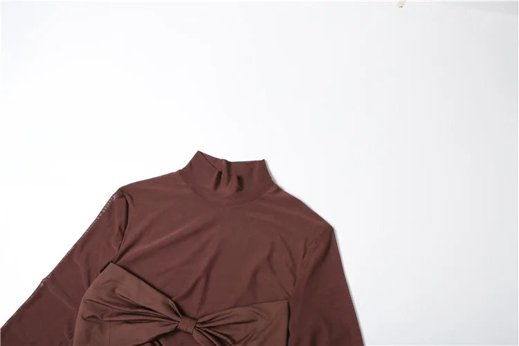 Wrap Knot Dress Women Sexy Patchwork Mesh Chic Hollow Full Sleeve Split Fall Hipster Elegant Birthday Party Vestidos