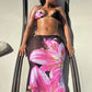 Sexy Flower Print 3 Piece Set Women Thin Bra+Thong+ Long Skirts Matching Vacation Matching Clubwear Beach Swimsuit