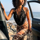 High Street Furry Tassel Decoration Tank Tops Woman Halter Swing Collar Backless Summer Fashion Vests