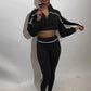Patchwork 2 Piece Set Women Tracksuit Zip Shirring Hem Crop Jacket+Elastic Leggings Casual Daily Street Sporty Suits