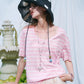 Women's Minimal Striped T‑Shirt with Embroidered Cat Pocket Detail, Short Sleeve Regular Tee for Summer, Soft Daily Wear