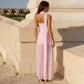Transparent Mesh Patchwork Strapless Maxi Dress with Scarf Pink Black Elegant Party Dresses for Woman