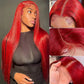 30 40 Inch 200% Hot Red Straight 13x6 13x4 HD Lace Frontal Human Hair Wig For Women