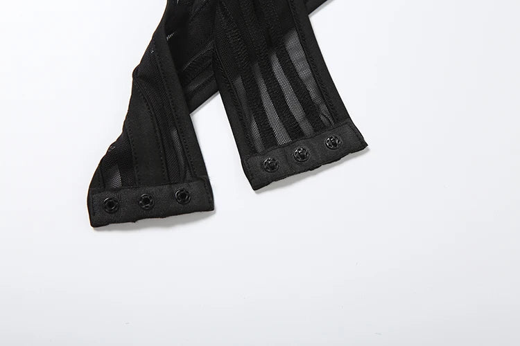 Patchwork Half Turtleneck Bodysuits Women See Through Fake Fishbone Decoration Sexy Party Street Fashion Midnight Outfit