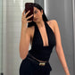 Halter Backless Crop Tops Women Sexy Summer Clothes Solid Color Deep V Neck Tank Top Streetwear