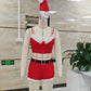 Christmas Santa Costume Women Satin Furry Trim Cami Bustier Top Shorts Set With Belt Bow Holiday Party Outfit
