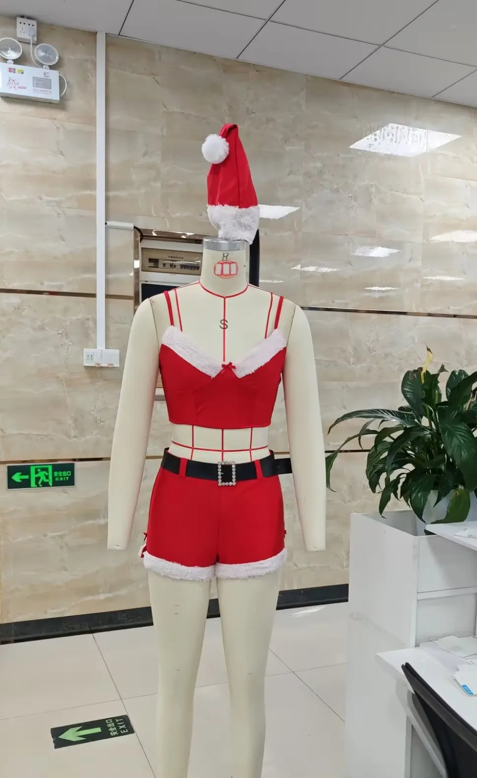 Christmas Santa Costume Women Satin Furry Trim Cami Bustier Top Shorts Set With Belt Bow Holiday Party Outfit