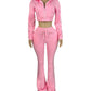 Casual Simple Women 2 Piece Set Pocket Hooded Zip Crop Jacket+Pants Sporty Matching Streetwear Skinny Basic Outfits