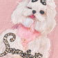 Pink Crew Neck Cute Dog with Bow Leopard Print Text Short Sleeve T-Shirt for Women