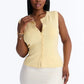 Women Slim Waist Ribbed Knit Vest Sleeveless Crew Neck Single Breasted Pocket Crop Cardigan Solid Color Y2K Streetwear