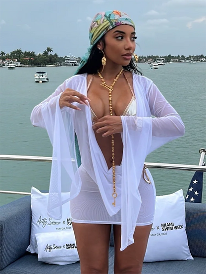Halter Y2K Dress Women See Through Irregular Backless Coquette Full Sleeve Sexy Midnight Beach Vacation Mini Bodycon