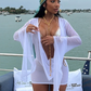 Halter Backless Dress Women Y2K See Through Irregular Full Sleeve Coquette Sexy Midnight Beach Vacation Mini Bodycon