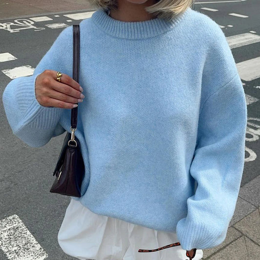 Women Y2K Oversized Sweater Preppy Long Sleeve Crew Neck Solid Color Loose Grunge Pullover Ribbed Knit Jumpers Top