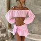 Fashion Two Piece Set Women Off-shoulder Crop Top And Mini Skirt Matching Sets Female Ruffle Club Party Sexy Set