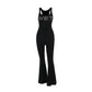 Rhinestone Wet Sleeveless Flare Jumpsuits Black One Piece Clothes Sexy Jumpsuit for Womens 2024 Club Outfits