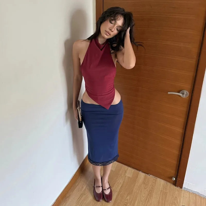 Lace Up Backless Halter Tops Going Out Sexy Asymmetrical Tanks Top Fashion 2026 Summer Clothes for Woman