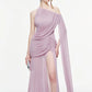 See Through Hem Maxi Dress Women Inclined Shoulder Folds Long Tassel Sleeveless Elegant Vacation Party Chic Vestidos