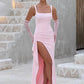 Elegant Spaghetti Strap Sexy Maxi Dress Women Gown Fashion Sleeveless Backless Thigh High Split Draped Club Long Dress