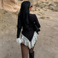 Sexy Rompers Playsuits Woman Clothes Lace Trim Long Sleeve Short Jumpsuit Sexy Black One Pieces Outfits