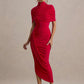 Half Sleeve Backless Ruched Sexy Maxi Dress Women Summer New Turtleneck Slim High Waist Evening Club Party Long Dress