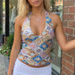 Y2K Sparkly Sequin Halter Neck Top V Neck Sleeveless Geometric Pattern Crop Top for Streetwear and Going Out Styling