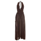 Frilly Deep V Neck Backless High Split Maxi Dresses Brown Mesh Sheer Sexy Summer Dress for Woman 2026
