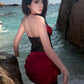 Lace Patchwork Dress Women Halter Low-Neck Folds Backless Sleeveless Skinny High Elasticity Sexy Hottie Party Bodycon