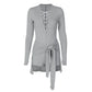 Deep V Neck Lace Up Long Sleeve Short Jumpsuit Gray Black Sexy Romper Fall Clothes for Woman One Piece Outfit