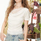 Elegant Draped Cowl Neck Short Sleeve Top, Lace Trim Asymmetrical Hem Blouse, Feminine Casual Slim Fit Top for Women