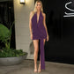 Black Mesh Drape Halterneck Mini Dress Sexy Deep Plunge Backless Bodycon Party Club Dresses for Woman