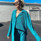 Pleated Loungewear Set Woman 2 Pieces Summer Long Sleeve Button Shirt Trousers Casual Women's Workout Clothing Outfits