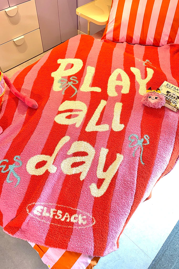 Cute Striped Color Block Bow Letter Graphic Home Blanket