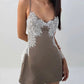 Patchwork Lace Dress Women Low-Neck Sleeveless Skinny Sweet Summer Party Fashion Classic Midnight Chic Mini Bodycon