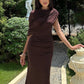 Irregular Ruched Sexy Maxi Dress For Women Elegant Autumn Inclined Shoulder Pleated Club Party Long Dresses Female