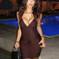 Elegant Dress Women Folds v-Neck Sleeveless Skinny Elasticity Summer Prom Party Fashion Chic Midnight Mini Bodycon