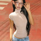 Side Button Slit Asymmetrical Crop Tops for Woman Sexy Short Sleeve Y2k T Shirt 2026 Summer Clothes