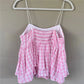 Y2K Coquette Aesthetic Pink Gingham Babydoll Top Spaghetti Strap Square Neck Double Layer Ruffle Hem Peplum Cami Blouse