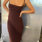 Spaghetti Strap Backless Sexy Midi Dress Women Elegant Sleeveless Bodycon Club Party Slip Long Dress Female Clothes