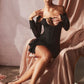 Hollow Out Spaghetti Strap Dresses Women Sexy High Waist Long Sleeve Party Outfits Solid Backless Black Fishbone Dress