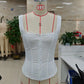 Womens Corset Bustier Top Square Neck Lace Trim Hook And Eye Closure Sleeveless Bodycon Slim Fit Camisole Party Clubwear