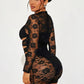 Hollow Romper Women Sexy Wild Cross Jacquard Lace Patchwork Full Sleeve Stretch Fashion Street Party Club Playsuits