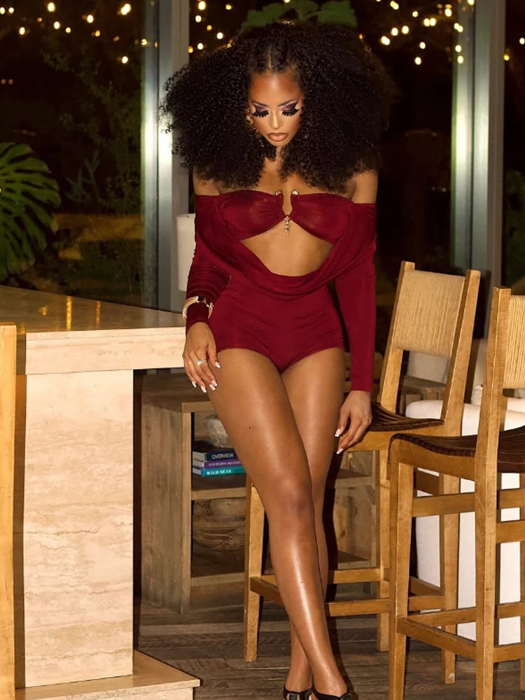 Swing Collar Romper+Metal buckle Bra Sexy Women Hipster Midnight Party Coquette New Autumn Trend Workout Playsuits